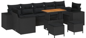 vidaXL Conjunto de Sofá de Jardim com almofada 10 pcs Preto