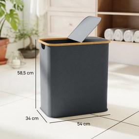Cesto de roupa suja dobrável de dupla capacidade 54 x 34 x 58,5 cm, 80 L, com tampa e pegas ranhuradas, cinzento