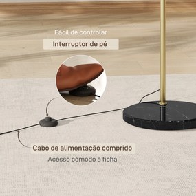 Candeeiro de Pé em Forma de Arco com Altura e Comprimento Ajustáveis com Interruptor de Pé 110-115x30x170-180 cm Dourado e Preto