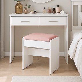 Banco para toucador estofado para maquilhagem em veludo 28,6 x 45 x 49,5 cm, com pés antiderrapantes branco-rosa