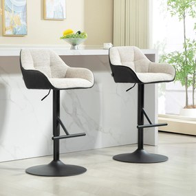 Conjunto de 2 bancos de bar com altura ajustável, tecido com efeito de linho e base em aço, 52,5 x 53 x 86,5-108 cm cinzento claro, preto