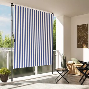 Estore de rolo para exterior 150x270cm tecido/aço azul e branco