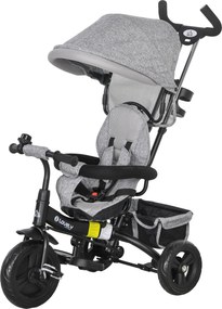 Triciclo infantil ajustável com pára-sol, dobrável, com barra telescópica removível, 95 x 50 x 106 cm, em aço cinzento e preto