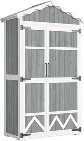 Outsunny Armário de Jardim de Madeira 105x55x179 cm Abrigo de Exterior com Portas 4 Prateleiras Extraíveis Teto Metal Cinza | Aosom Portugal