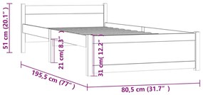 Estrutura cama pequena solteiro 75x190 cm madeira castanho mel