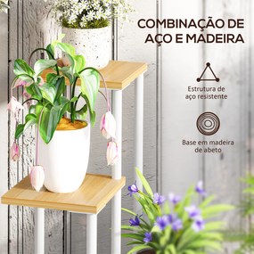 Suporte para Plantas de 4 Níveis de Madeira e Aço para Interior e Exterior 53x42x85 cm Madeira e Branco