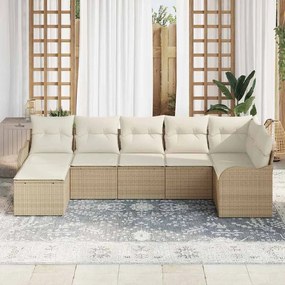 Conjunto de Sofá de Jardim vidaXL 7 Peças com Almofadas Bege Rattan Po