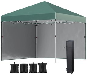 Outsunny Tenda Dobrável Pop-up 297x297x288 cm com 2 Paredes Laterais Anti-UV Altura Ajustável em 3 Níveis e Bolsa de Transporte Verde