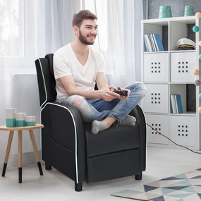 Cadeira Gaming Poltrona Reclinável Sofá Sala de Estar com Repousa-pés e Almofada Lombar Assento 63 x 87 x 103,5 cm Branco