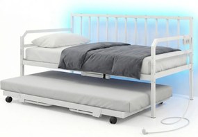Sofá-cama individual com luzes LED205 x 90 x 96,5 cm (COLCHÕES NÃO INCLUIDOS), base metálica e cama extra extraível, estação de carregamento integrada