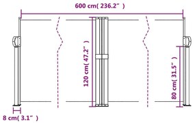 Toldo lateral retrátil 120x600 cm branco