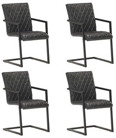 Cadeiras de jantar cantilever 4 pcs couro genuíno preto