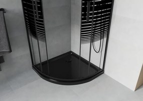 Mexen Rio cabine de duche semicircular 80 x 80 cm, faixas pretas, preto + base de duche Flat, preto - 863-080-080-70-20-4170B