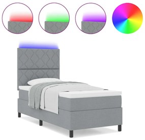 Cama Box com Colchão e Luz LED , Cinza Claro, 90 x 190 cm, Tecido