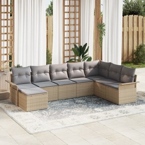 Conjunto de Sofá de Jardim de 8 Peças com Almofadas Bege em Rattan Pol