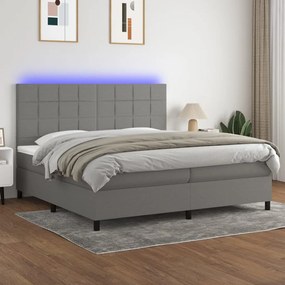 vidaXL Cama box spring c/ colchão e LED 200x200 cm tecido cinza-escuro