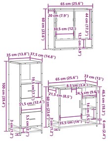 3 pcs Conjunto móveis casa de banho madeira proc. cinza sonoma