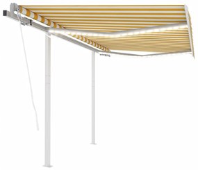 vidaXL Toldo automático LED e sensor de vento 3,5x2,5 m amarelo/branco