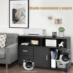 Armário com Rodas Escritório para Impressora e arquivos 100 x 35 x 65,5 cm Preto