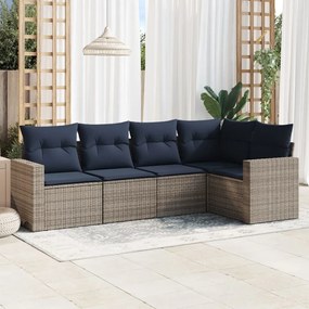 vidaXL 5 pcs conjunto sofás p/ jardim c/ almofadões vime PE cinzento