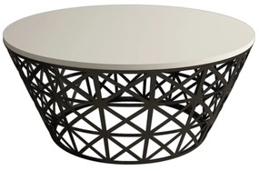 Mesa de Centro Stil Metal Ferforje – Creme/Preto – 90x90x38 cm