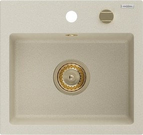 Mexen Milo lava-loiça de granito de 1 cuba 435 x 410 mm, bege, sifão dourado - 6505441000-69-G