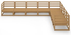 8 pcs conjunto lounge de jardim pinho sólido castanho mel