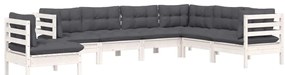7 pcs conj. lounge de jardim c/ almofadões pinho maciço branco