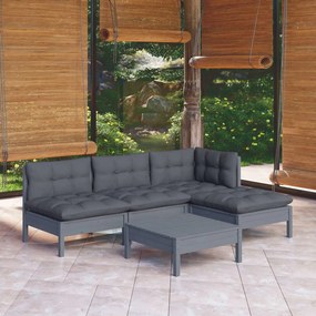 vidaXL 5 pcs conjunto lounge de jardim c/ almofadões pinho maciço