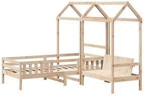 Conjunto de cama e banco com telhado 80x200 cm pinho maciço