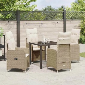 Conjunto de Jantar de Jardim 5 Peças com Almofadas em Rattan Sintético