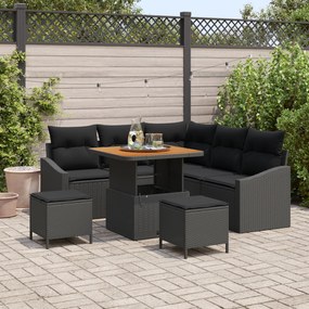Conjunto de Sofá de Jardim vidaXL com Almofadas Preto Rattan Acácia