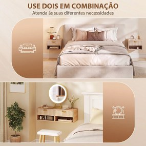 Conjunto de 2 Mesas de Cabeceira Suspensas com Gaveta e Prateleira Design Moderno 40x30x25 cm Cor Carvalho