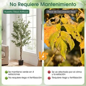 Conjunto de 2 oliveiras artificiais 150 cm  com frutos, musgos, tronco robusto, base PE estável verde
