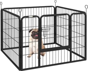 PawHut Parque para Cães com 4 Painéis Dobrável 82x82x60 cm com Porta e Fechadura para Exterior e Interior Cinza Escuro | Aosom Portugal