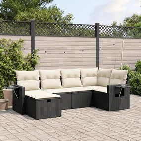 6 pcs conjunto sofás de jardim c/ almofadões vime PE preto