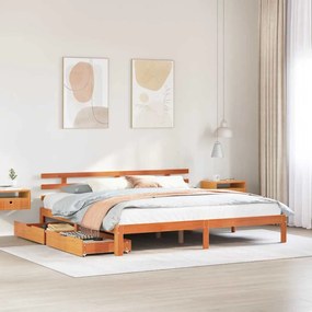 vidaXL Estrutura de cama c/ gavetas 180x200 cm pinho castanho cera