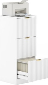 Bloco de Gavetas de Escritório com 3 Gavetas Frentes Caneladas Móvel para Arquivo para Tamanho A4 ou Carta 40x40x101 cm Branco
