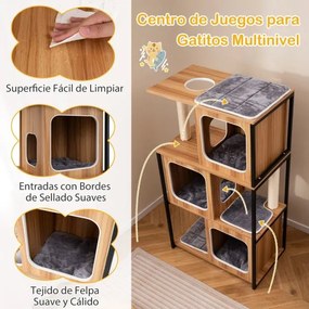 Arranhador para gatos 75 x 45 x 133 cm moderno com estrutura metálica de vários níveis com poste para arranhar Natural