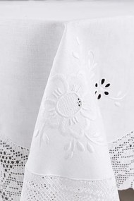 180x350 cm - Toalha de mesa de linho bordada C/ crochê a mão