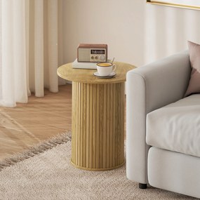 Mesa auxiliar redonda com Ø 48 cm, mesa baixa com pés canelados para a sala de estar, quarto ou espaços pequenos, em carvalho