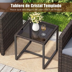 Conjunto de 3 móveis de rattan para jardim, com 2 cadeiras, mesa de vidro e almofadas pretas com capas removíveis, para jardim, terraço ou piscina Cas