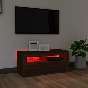 Móvel de TV com luzes LED 90x35x40 cm carvalho castanho