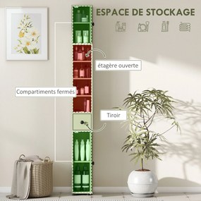 Coluna de arrumação alta para casa de banho 20 x 20 x 180 cm, com 1 gaveta, 4 prateleiras ajustáveis e 2 armários, verde