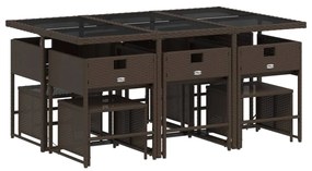 11 pcs conjunto jantar p/ jardim c/ almofadões vime PE castanho
