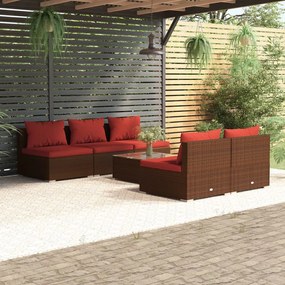 vidaXL 6 pcs conjunto lounge jardim c/ almofadões vime PE castanho