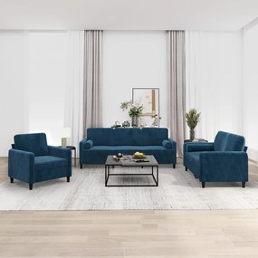 vidaXL 3 pcs conjunto sofás c/ almofadas/almofadões veludo azul