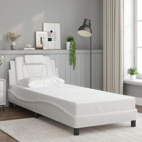 Estrutura de cama c/ cabeceira couro artificial 90x190cm branco