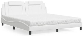 vidaXL Cama com colchão 180x200 cm couro artificial branco