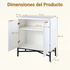 Aparador de 2 Portas, 71 x 35 x 82 cm, Prateleira Ajustável em 5 Níveis, Branco